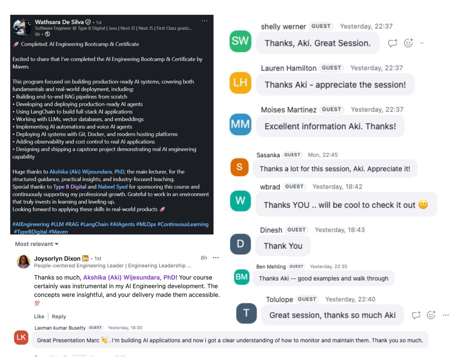 Student testimonials and course feedback