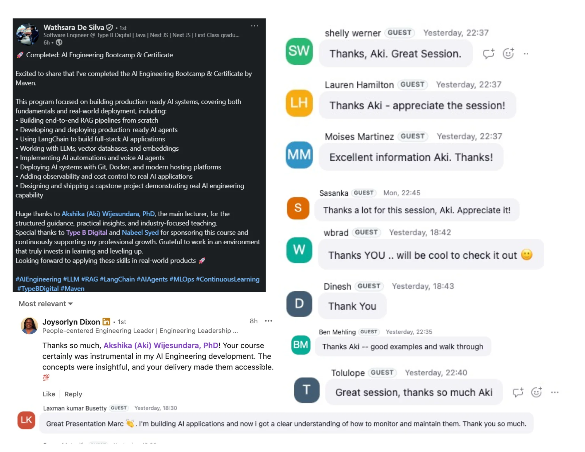 Student testimonials and course feedback